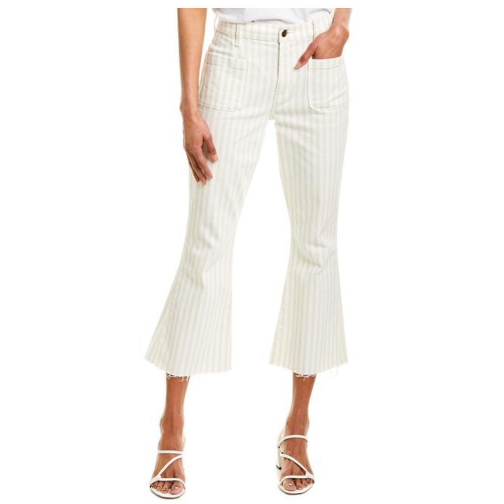 FRAME Le Bardot Crop Flare in Courtyard Stripe Size 27